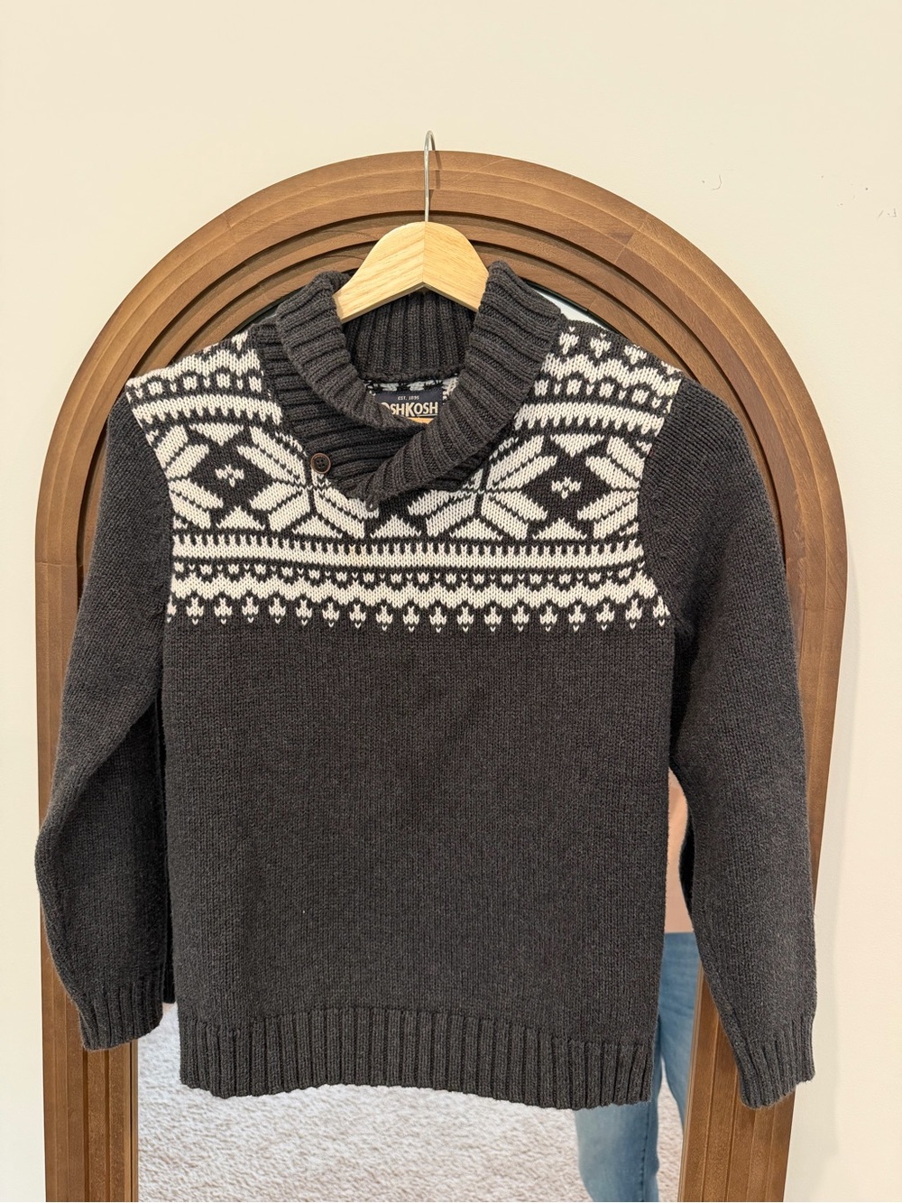 OshKosh B'gosh Charcoal and White Fair Isle Shawl-Collar Sweater